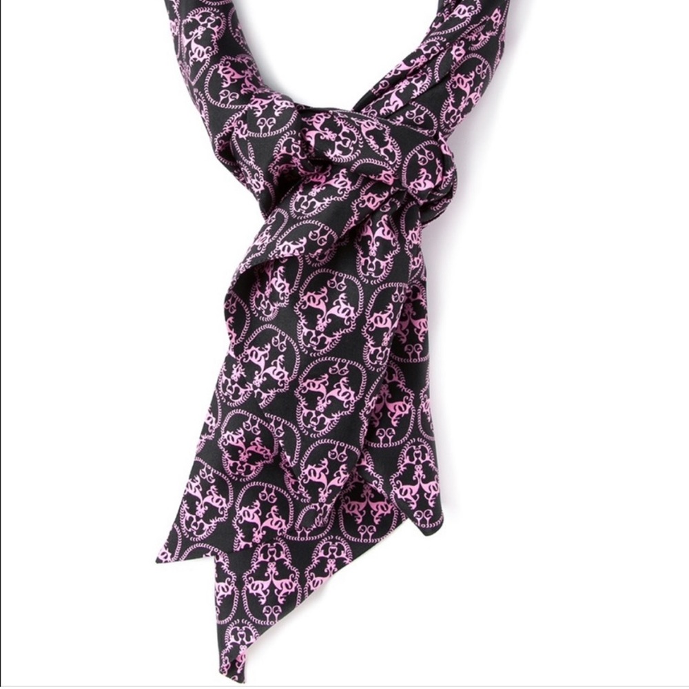 Authentic Thomas Wylde Pink and Black Silk Skull Scarf